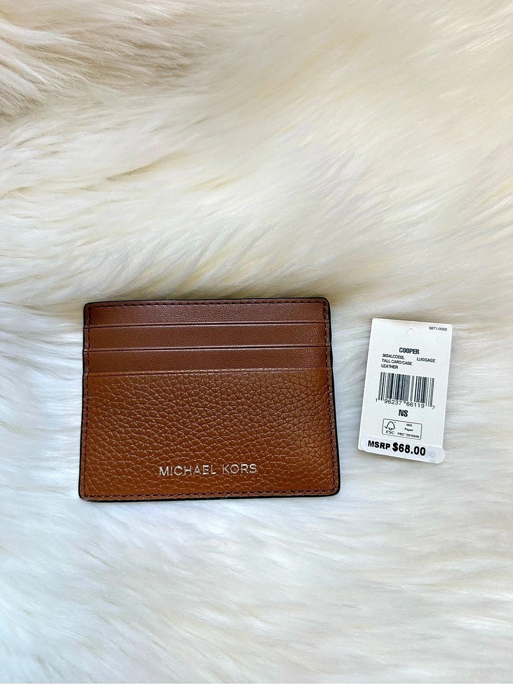 Michael Kors Cooper Pebbled Leather Tall Card Case Leather Brown NWT
